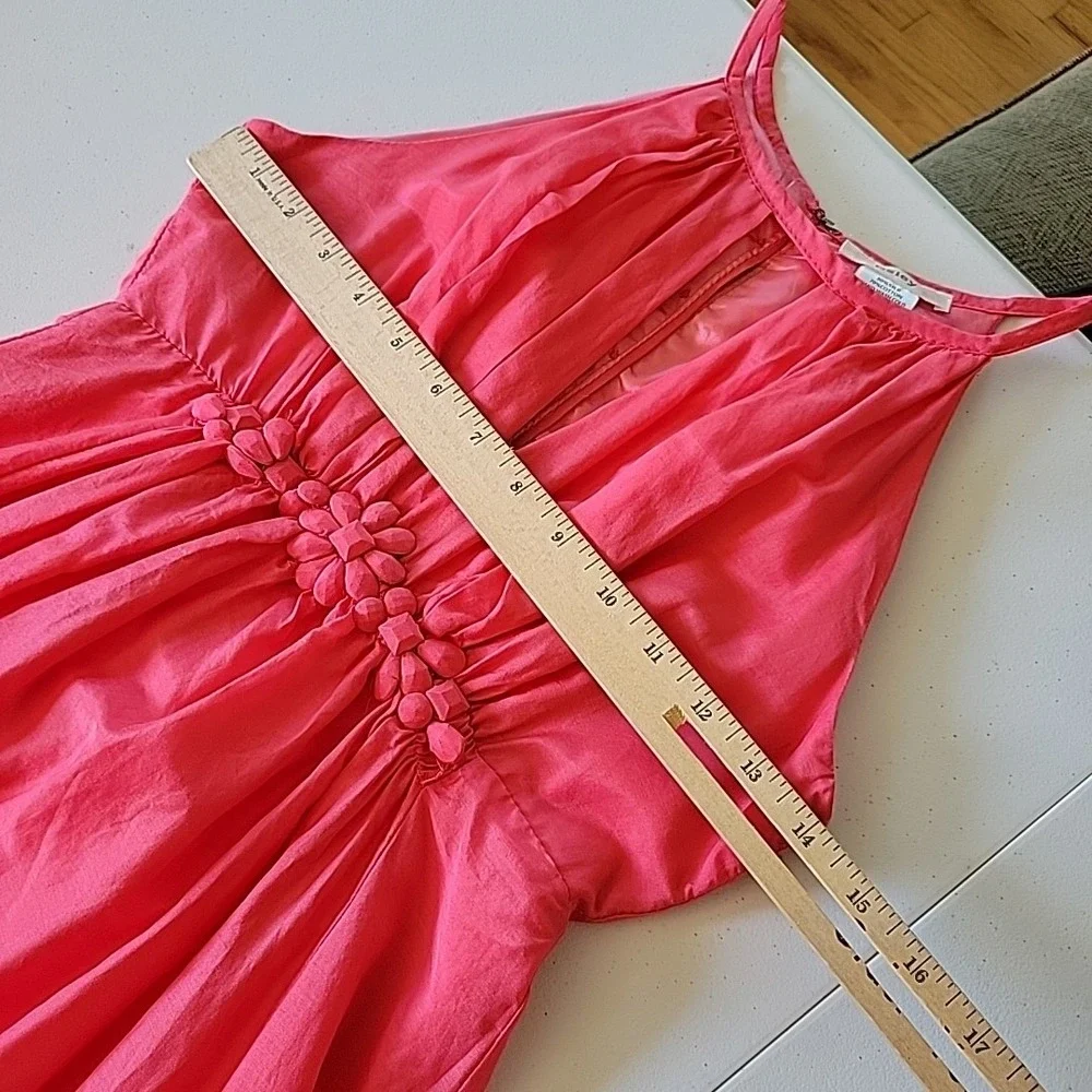 Esley Silk Blend Dress Coral High Neck Chic Cocktail Fairy Feminine Mod Romantic